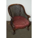 19TH CENTURY HEAVILY CARVED MAHOGANY BERGERE CHAIR