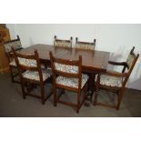 HEAVY REFECTORY TYPE DINING TABLE TOGETHER WITH A SET OF SIX CHAIRS COMPRISING FOUR CHAIRS AND TWO