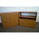 PAIR OF TEAK EFFECT SIDE CABINETS, EACH APPROX 82CM