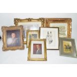 BAG CONTAINING VARIOUS PICTURES IN GILT FRAMES, PORTRAITS ETC