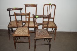 FIVE ASSORTED CANE SEATED CHAIRS