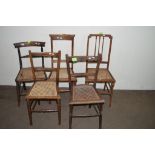 FIVE ASSORTED CANE SEATED CHAIRS