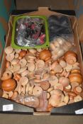 BOX OF TURNED WOODEN KNOBS