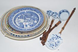 BLUE AND WHITE SERVING DISH AND OTHERS