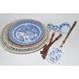 BLUE AND WHITE SERVING DISH AND OTHERS