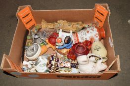 BOX OF CERAMIC ITEMS INCLUDING ROYAL CROWN DERBY EWER