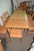 RETRO STYLE OAK EFFECT EXTENDING DINING TABLE AND SET OF SIX CHAIRS, TABLE LENGTH APPROX 130CM