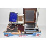 BOX CONTAINING PHOTO FRAMES, SOME WOODEN AND SOME SILVER PLATE