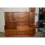 GOOD QUALITY TEAK FINISH RETRO SIDEBOARD WITH DISPLAY CABINET, WIDTH APPROX 153CM, TOGETHER WITH A
