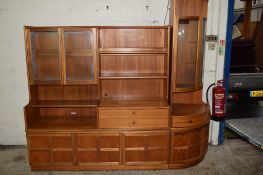 GOOD QUALITY TEAK FINISH RETRO SIDEBOARD WITH DISPLAY CABINET, WIDTH APPROX 153CM, TOGETHER WITH A