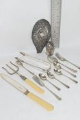 PLASTIC BAG CONTAINING SILVER AND SILVER PLATED ITEMS INCLUDING GEORGIAN SILVER SUGAR TONGS,