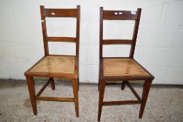 PAIR OF SMALL CANE SEATED MAHOGANY CHAIRS, EACH HEIGHT APPROX 86CM