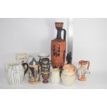 CERAMIC JUGS AND VASES INCLUDING A BELLEEK JUG AND A KIRKHAM POTTERY JUG