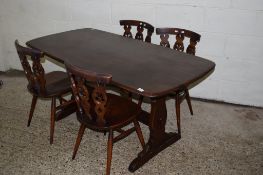 REFECTORY STYLE DINING TABLE, APPROX 150 X 77CM, TOGETHER WITH A SET OF FOUR MATCHING DINING CHAIRS