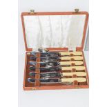 BOXED SET OF STAINLESS STEEL BONE HANDLED KNIVES AND PLATED TEA SPOONS