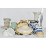 CERAMIC ITEMS INCLUDING A JUG WITH PRINTED DESIGN, ROYAL WORCESTER JUG WITH A KINGFISHER, CHEESE