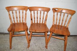SET OF THREE MATCHING PINE KITCHEN CHAIRS, EACH HEIGHT APPROX 90CM