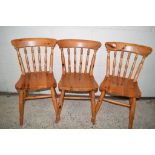 SET OF THREE MATCHING PINE KITCHEN CHAIRS, EACH HEIGHT APPROX 90CM