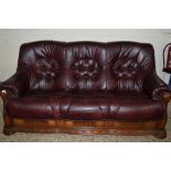 LARGE LATE 20TH CENTURY LEATHER UPHOLSTERED THREE SEAT SOFA, WIDTH APPROX 190CM