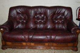 LARGE LATE 20TH CENTURY LEATHER UPHOLSTERED THREE SEAT SOFA, WIDTH APPROX 190CM