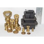 SET OF BRASS WEIGHTS, VARIOUS SIZES, FROM 2OZ UP TO 1LB