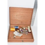 WOODEN BOX CONTAINING SEWING ITEMS