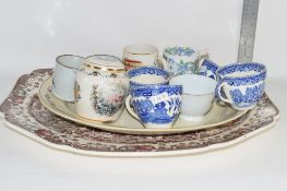 CERAMIC ITEMS INCLUDING LARGE SERVING DISHES, BLUE AND WHITE CUPS, MUGS ETC