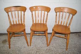 SET OF THREE MATCHING PINE KITCHEN CHAIRS, EACH HEIGHT APPROX 90CM