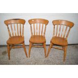 SET OF THREE MATCHING PINE KITCHEN CHAIRS, EACH HEIGHT APPROX 90CM