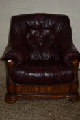 PAIR OF LEATHER ARMCHAIRS, WIDTH OF EACH APPROX 92CM