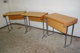 THREE MATCHING HEAVY CHROMIUM FRAMED DESKS OR SIDE TABLES BY BLYDE-BARTON FURNITURE