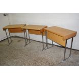 THREE MATCHING HEAVY CHROMIUM FRAMED DESKS OR SIDE TABLES BY BLYDE-BARTON FURNITURE