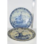 TWO DUTCH DELFT STYLE BLUE AND WHITE DISHES