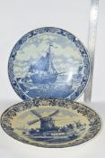 TWO DUTCH DELFT STYLE BLUE AND WHITE DISHES