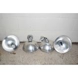 SET OF FOUR INDUSTRIAL STYLE PENDANT LAMP FITTINGS, EACH APPROX 28CM DIAM