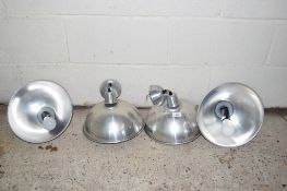 SET OF FOUR INDUSTRIAL STYLE PENDANT LAMP FITTINGS, EACH APPROX 28CM DIAM