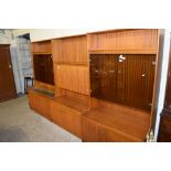 THREE MATCHING RETRO TEAK EFFECT SIDE CABINETS COMPRISING TWO DISPLAY CABINETS WITH SMOKED GLASS