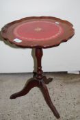 REPRODUCTION LEATHER TOPPED WINE TABLE, APPROX 36CM DIAM