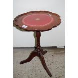 REPRODUCTION LEATHER TOPPED WINE TABLE, APPROX 36CM DIAM