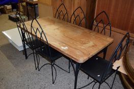 MODERN METAL FRAMED AND PINE TOPPED SET OF DINING TABLE AND CHAIRS, TABLE TOP APPROX 153 X 77CM