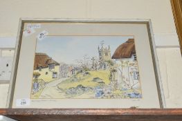 WATERCOLOUR OF THE VILLAGE GREEN, LUSTLEIGH