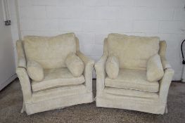 THREE PIECE SUITE COMPRISING TWO SEATER SOFA, TWO ARMCHAIRS, SOFA WIDTH APPROX 180CM