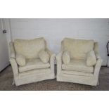 THREE PIECE SUITE COMPRISING TWO SEATER SOFA, TWO ARMCHAIRS, SOFA WIDTH APPROX 180CM