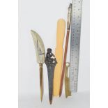 PAPER KNIFE WITH REPRODUCTION SCRIMSHAW HANDLE AND OTHER PAPER KNIVES