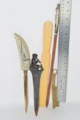 PAPER KNIFE WITH REPRODUCTION SCRIMSHAW HANDLE AND OTHER PAPER KNIVES