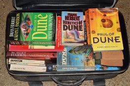 BOX OF BOOKS, INCLUDING SOME BY ROBERT HARRIS, LEN DEIGHTON AND JOHN LE CARRE