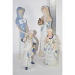 FOUR CERAMIC FIGURES INCLUDING TWO LLADRO TYPE FIGURES
