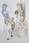 FOUR CERAMIC FIGURES INCLUDING TWO LLADRO TYPE FIGURES