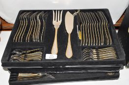 BOXED SET OF STAINLESS STEEL CUTLERY WITH GILT HIGHLIGHTS