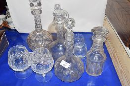 GLASS WARES INCLUDING FIVE CUT GLASS DECANTERS